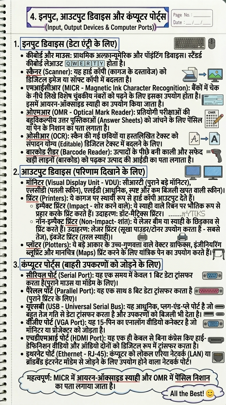 Input, Output devices and Computer Ports